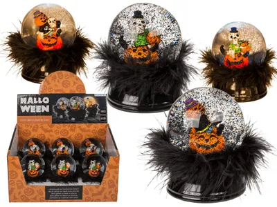 Produktbild von Glitterkugel, Halloween, auf Sockel mit Federn &