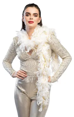 Produktbild von Boland 52671, Karnevalskostüm-Boa, Erwachsener, Uni, Glamour, Baumwolle, Feather, Polyethylenterephthalat, Gold, Weiß