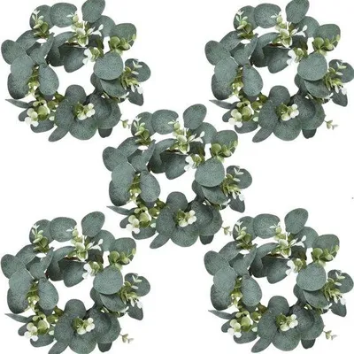 Produktbild von Eucalyptus-Kranz - 5 Stücke - grüner Kranz - Kunstpflanze - dekorativer 25 cm Blumengirlande - Sommer - Frühling - Tür - Wand - Fenster - Dekoration