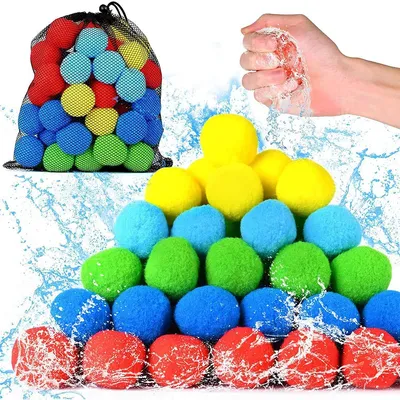 Produktbild von 60 Wiederverwendbare Wasserbälle aus Schwamm, weiche Baumwoll-Wasserbälle mit Netzbeutel, für Garten, Pool, Strand und Wasserschlachten