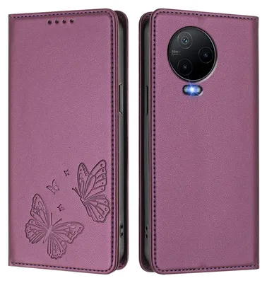 Obrázek produktu pro Kožené pouzdro pro Infinix Note 12 (2023)/Note 12 Pro 4G, motýlí ražbou, peněženkové flip pouzdro se stojánkem Fialová