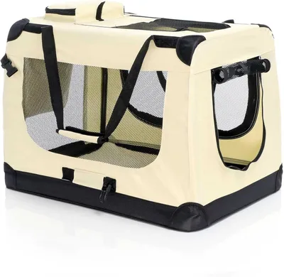 Immagine prodotto di Trasportino pieghevole XL, color beige, 82x56x58 cm, con maniglia per il trasporto, per animali domestici