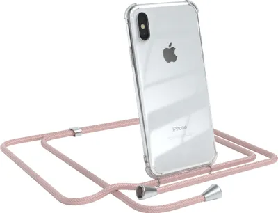 Produktbild von EAZY CASE Handykette kompatibel mit Apple iPhone X / XS, Handyhülle mit Umhängeband, Handykordel, Schutzhülle Clear, Band in Rosa