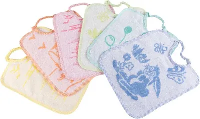 Obrázok produktu pre Poupy – podbradník pre novorodencov, strednej veľkosti, z froté, bez obsahu BPA, savý, prateľný a opakovane použiteľný, s gumičkou a žakárovým vzorom