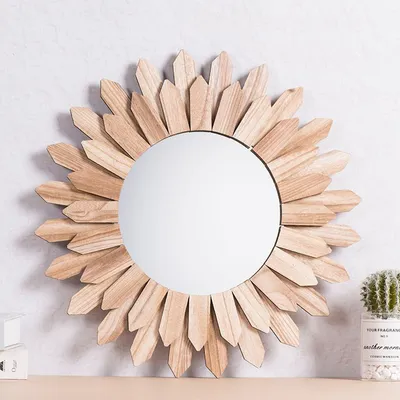 Produktbild von Wandspiegel mit Holzrahmen,43 cm Wanddekoobjekt,Dekospiegel Schminkspiegel Badspiegel, Spiegel für WohnzimmerSchlafzimmer Badzimmerl Flur