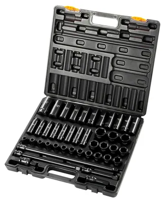 Productafbeelding van VEVOR 1/2" aandrijving, slagmoersleutelset, 13-delige diepe doppelset metrisch 10-24mm, 6-kant, CR-V staallegering voor autoreparatie, gemakkelijk afleesbare maatmarkeringen, robuuste constructie, inclusief opbergkoffer, diep en standaard, 43 stuks