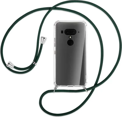 Produktbild von Handykette Backcover-Schutzhülle mit Band (Metall silberfarben) für HTC U12 Plus - dunkelgrün