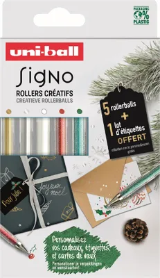 Produktbild von uni-ball Gel-Tintenroller SIGNO 5er Etui + Etiketten GRATIS