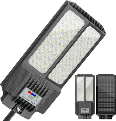 Obrázek produktu pro Velká solární pouliční osvětlení pro venkovní použití, vodotěsná, odolná, automatické zapínání při soumraku, solární napájení, osvětlení parkovišť, senzor pohybu, venkovní osvětlení pro dvorky, LED reflektory
