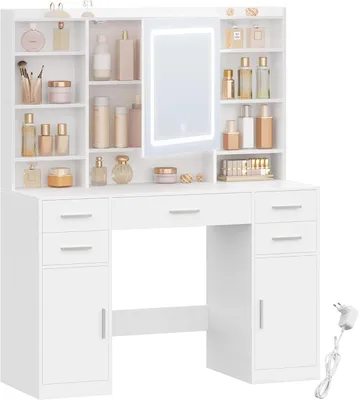 Obrázok produktu pre Kaptafel – Toaletný stolík – Stolík na líčenie – Komoda – Úložný nábytok – Veľké zrkadlo