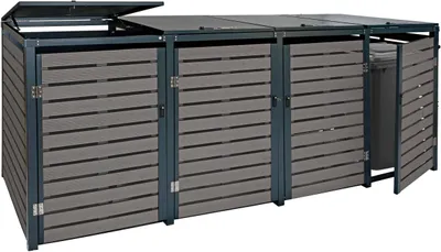 Immagine prodotto di contenitore per 4 cassonetti HWC-K14, coperchio per cassonetti, 119x264x84cm WPC metallo 130kg ~ antracite