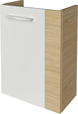 Produktbild von Fackelmann B.STYLE Waschbeckenunterschrank schmal  Unterschrank für Waschtisch im Gäste-WC (44 cm x 60 cm x 24,3 cm)  Türanschlag links  SBC Badezimmerschrank hängend in Braun hell/Weiß