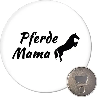 Produktbild von Huuraa Magnet Pferdemama Silhouette 59mm Kühlschrankmagnet rund Flaschenöffner Geschenkidee