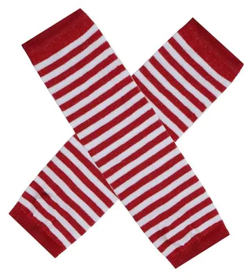 Immagine prodotto di Guanti senza dita da donna, scaldamani a righe rosse e bianche, in tessuto di maglia, a maniche lunghe