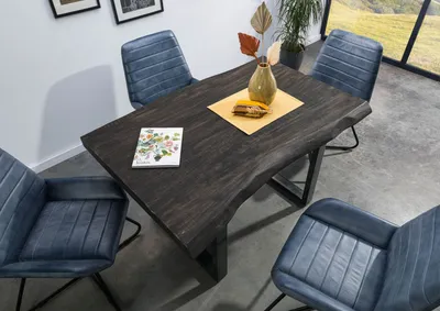 Produktbild von MASSIVMOEBEL24 Baumtisch Mango 140x90x77 grau lackiert / U-Beine anthrazit glänzend FREEFORM 5