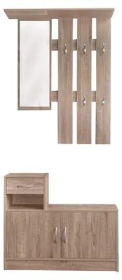Produktbild von Garderobe Thekla, Garderobenpaneel mit Spiegel (90x116x22cm) und Schrank (90x75x24cm)