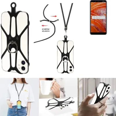 Produktbild von K-S-Trade 3in1 Handykette Handyband Handykordel Halsband Smartphone-Ring Handy-Ring kompatibel mit Nokia 6.2 Fingerhalterung Handyring Tischständer