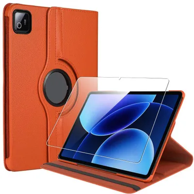 Image de Coque + Verre Trempé pour Xiaomi Pad 8 / 8 Pro, Rotatif 360° Multi-Angle Anti-Rayure CuirPolyuréthaneOrange