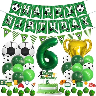Immagine prodotto di Omgoods - Set di decorazioni per feste a tema calcio, con palloncini e topper per torta