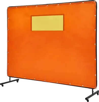 Produktbild von SucceBuy svářecí zástěna s rámem, 6' x 8', nehořlavá vinylová zástěna se 4 otočnými kolečky (2 uzamykatelná) a průhledným oknem, ideální pro dílny a průmyslové použití, barva žlutá