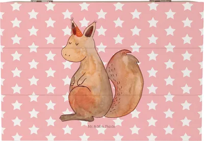 Produktbild von Mr. & Mrs. Panda Schatulle Einhorn Glauben 22 x 15 cm - Rot Pastell - Geschenk, Schatzkiste, Einhörnchen, Unicorn, Truhe, Eichhörnchen, Aufbewahrungsbox aus Holz, Box
