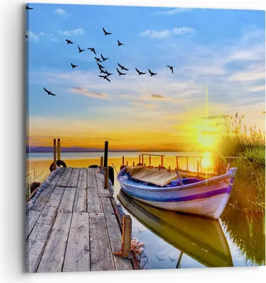 Produktbild von Bild auf Leinwand - Leinwandbild - See Boot Wasser - 70x70cm - Wand Bild - Wanddeko - Wandbilder - Leinwanddruck - Bilder - Kunstdruck - Wanddekoration - Leinwand bilder - Wandkunst - AC70x70-3983