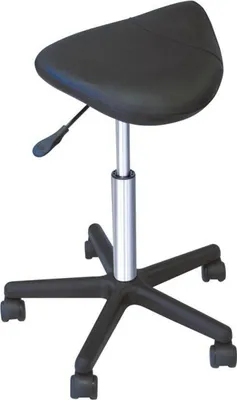 A black saddle stool on a white background.