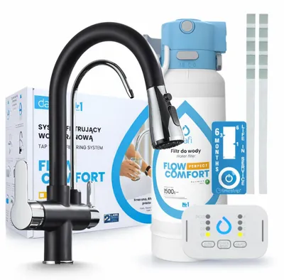 Produktbild von Ari 3-Wege-Küchenarmatur Nordic, Chrom, Ausziehbare Spültischarmatur Im Set Mit Dafi D1 Wasserfiltersystem, Untertischanlage