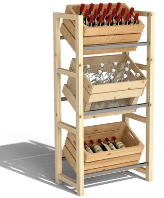 Produktbild von Getränkekistenregal für 3 Getränkekisten Getränkeregal Holz Kistenregal mit 3 Ebenen 56 x 32 x 112 cm Naturholz