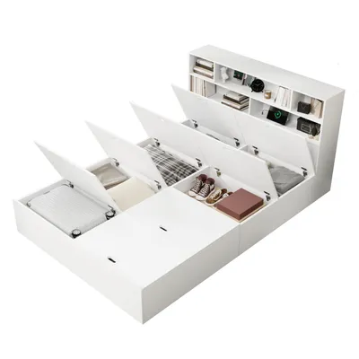 Produktbild von Stauraumbett 140*200cm, Doppelbett,Funktionsbett,Massivholzbett, mit USB-Anschluss, mit Aufbewahrungsbox unter dem Bett, mit Stauraum