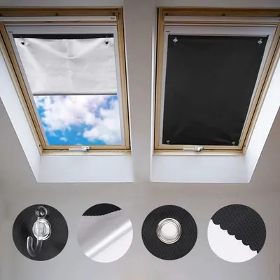 Productafbeelding van Dakraam rolgordijn 76x76 cm, zwart, thermische zilvercoating, zuignappen, voor dakraam