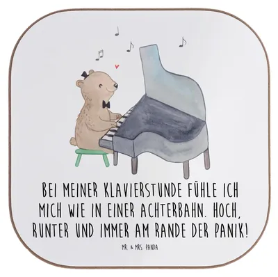 Produktbild von Mr. & Mrs. Panda Tischuntersetzer Klavier Achterbahn - Weiß - Geschenk, Coaster, Klavierspielen, Holzuntersetzer, gläseruntersetzer, Klavierstunde, Elfenbeintasten, Musik