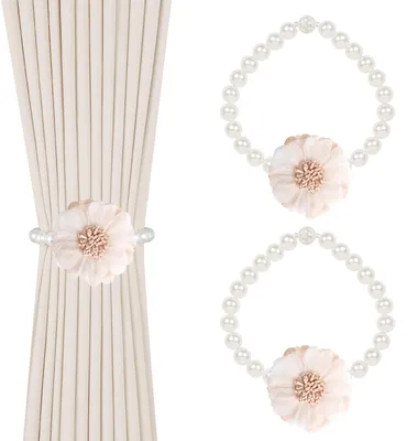 Produktbild von Magnetische Raffhalter mit handgefertigten Blumen, 2 Stück, beige