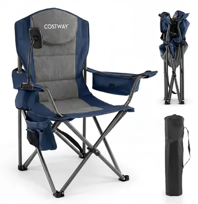 Produktbild von COSTWAY Campingstuhl Faltbar XXL 200kg belastbar, Klappstuhl Angelstuhl gepolstert mit Kühltasche, Handyhalter, Seitentasche & Getränkehalter Blau