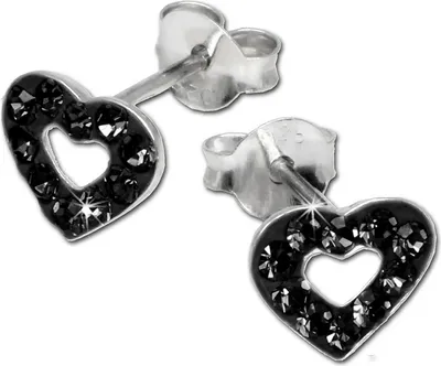 Produktbild von SilberDream schwarz Ohrringe Herz offen Zirkonia 925 Silber Ohrstecker GSO402S