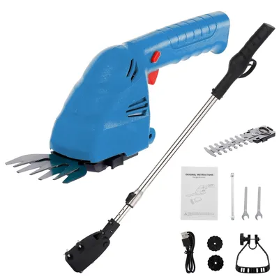 Produktbild von Akku-Grasschere & Sträucherschneider, 2 in 1 Heckenschere, elektrischer Rasentrimmer, Grasschneider mit Verlängerungsstange, eingebauter 2 Akku