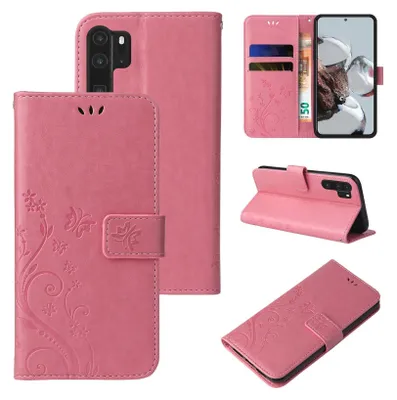 Produktbild von Handyhülle für Huawei P30 Pro Floral Blumen Schmetterling Flip Cover Hülle Case Klapphülle Handytasche Farbe: Rosegold