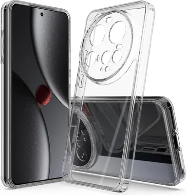 A clear phone case is shown next to a smartphone.