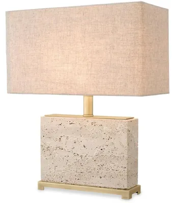 Produktbild von Casa Padrino Luxus Tischleuchte Beige / Antik Messing 40 x 22 x H. 55 cm - Travertin Schreibtischleuchte mit rechteckigem Lampenschirm - Luxus Tischleuchten - Luxus Schreibtischleuchten