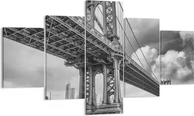 Produktbild von Bild auf Leinwand - Leinwandbild - 5 Teile - Manhattan Brücke Schwarzweiß - 125x70cm - Wand Bild - Wanddeko - Wandbilder - Leinwanddruck - Bilder - Wanddekoration - Leinwand bilder - EA125x70-4156
