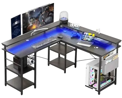 Productafbeelding van Gaming bureau - L-vormig computerbureau - Metalen frame - Zwart