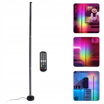 Obrázek produktu pro Chytrá LED stojací lampa do obývacího pokoje, 120 cm, RGB, rohová lampa, stojací lampa s možností stmívání, s dálkovým ovládáním a aplikací, hudební režimy, stylová stojací lampa do ložnice
