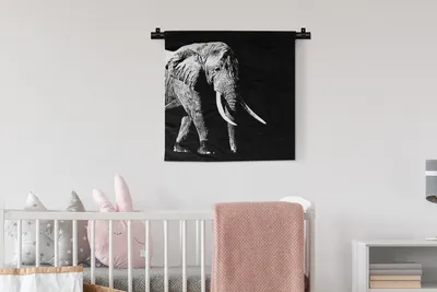 Produktbild von MuchoWow® Wandteppich Wandbehang Elefant - Tiere - Schwarz - Weiß 60x60 cm Tapisserie Dekoration Wandtuch - Dekorationen - Wand Decke
