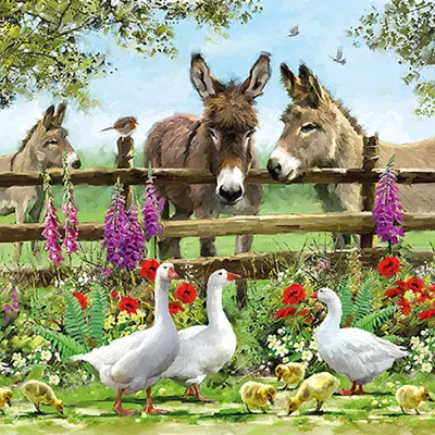 Produktbild von Servietten Papier 33x33cm 3-lagig mit Bauernhof Tiere Motiv 20 Stück