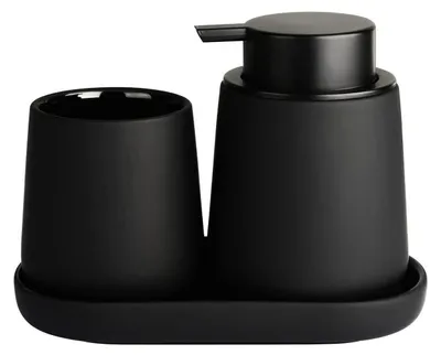 Image de Ensemble de salle de bain 3 pièces : distributeur de savon, gobelet à brosse à dents, porte-savon, couleur noire