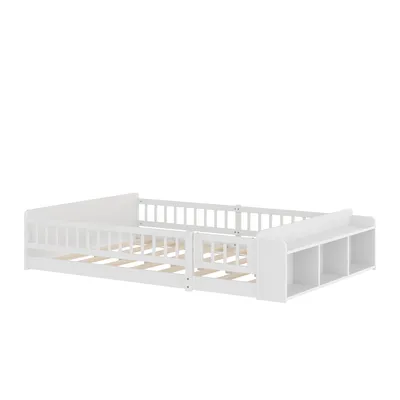 Produktbild von Flieks Kinderbett Bodenbett 140x200cm mit Tür, Holzbett Kinderbett mit Regal, Doppelbett Kinderbett mit Rausfallschutz, Weiß