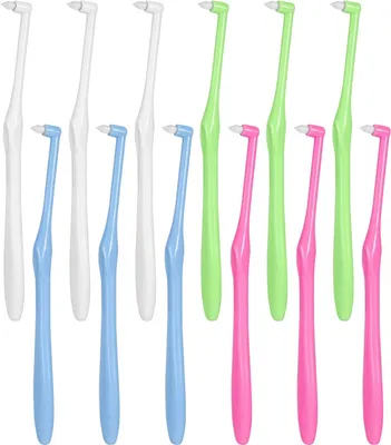 Produktbild von 12 x manuelle Zahnzwischenraum Zahnbürste für kieferorthopädische Zahnspangen und Brücken, weiche, schlanke Zahnbürste, für schwer erreichbare Bereiche, Tiefenreinigung