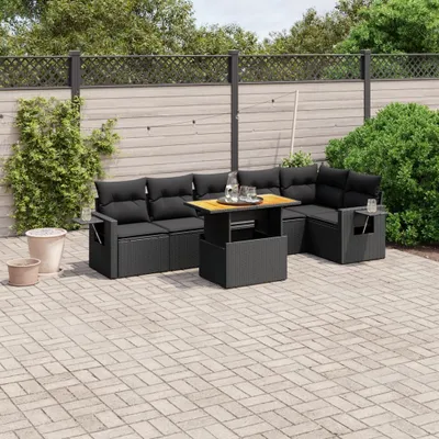 Produktbild von 7-tlg. Garten-Sofagarnitur - mit Kissen Schwarz Poly Rattan - Gartenmöbelset 3271762