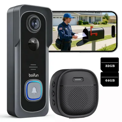 Produktbild von Boifun 5MP Video-Türklingel PoE mit Chime, UHD Türklingel Kabelgebundene mit Kamera, 166° Ultraweitwinkel