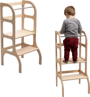 Produktbild von Helferturm | Montessori Küchenhelfer für Kinder | Lernturm Schemel aus Holz | Küchenhelfer Lernstuhl | Stehhocker